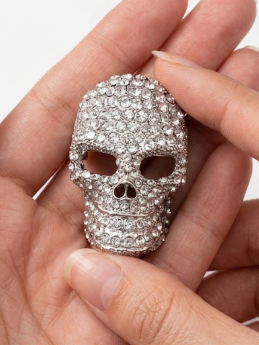 Y2K Rhinestone Skull Brooch Pin Goth Grunge Glam Whimsigoth Bling